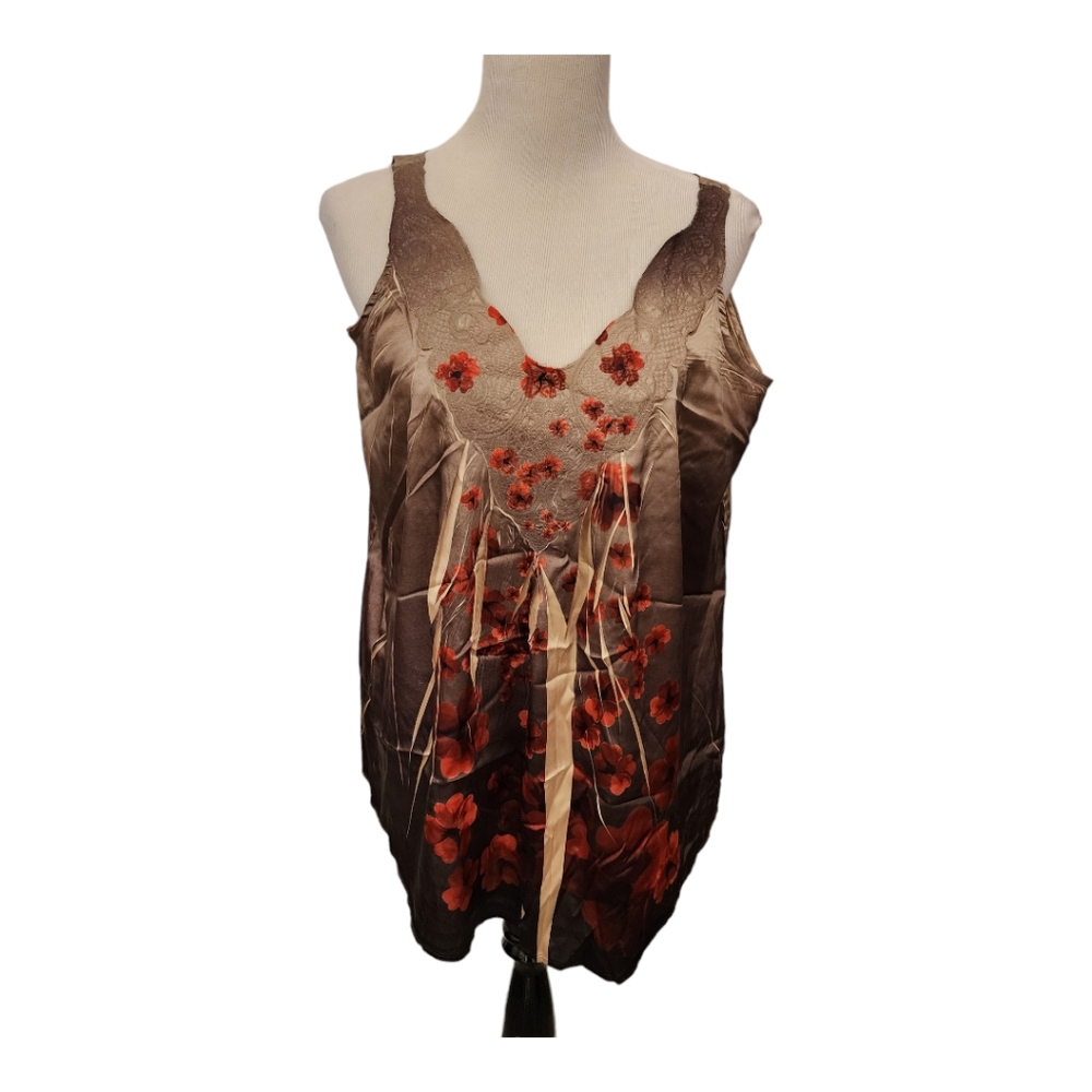 Mishka by Sienna Rose XL Brown Red Floral Sleeveless Tank Tank Top